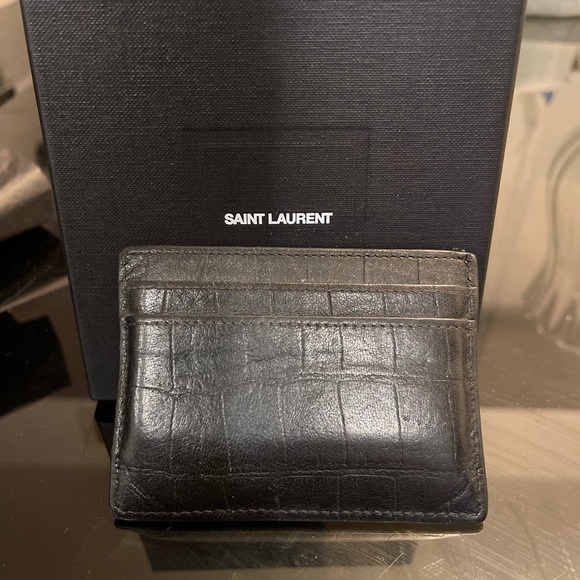 YSL Saint Laurent Crocodile Embossed Black Leather Card Holder With Box - Picture 2 of 7